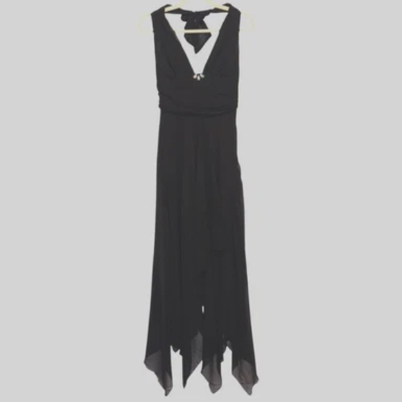 Vintage Nicole Miller 100% Silk Black Halter Evening Maxi Dress Size 4 Y2K - Picture 1 of 14